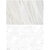 rogar FOTIQA 3D Double Sided Photography Background “White elegant creamy marble & squares marbles” Waterproof Paper Tabletop Backdrop for Food and Product Photography 60X90cm #8825