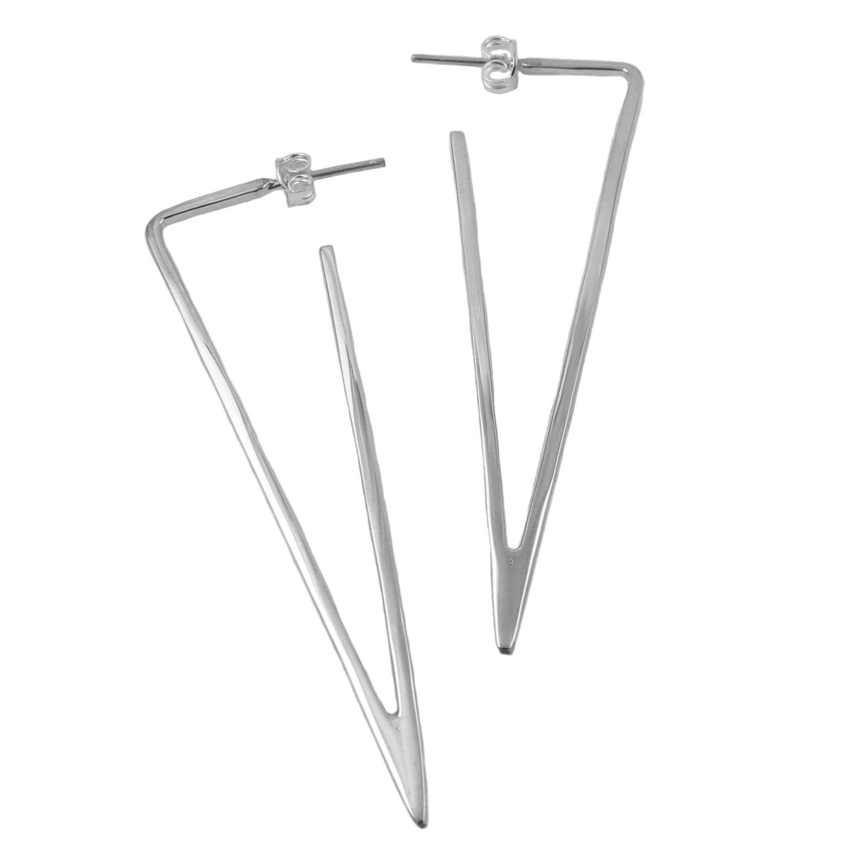 Long Solid 925 Sterling Silver Triangle Open Hoop Earrings in a Gift Box