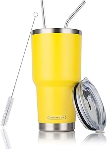 30oz Yellow Tumbler Stainless Steel Insulated Travel Mug with Straw Lid Cleaning Brush (30oz Yellow)