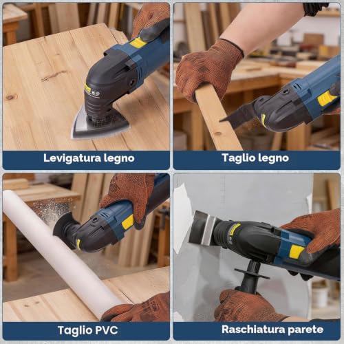 Enventor 300W Oscillating Multifunction Tool 15000-22000 OPM 6 Speed Variable Oscillating Angle 3° Auxiliary Handle with 17 Accessories for Cutting, Sanding and Scraping
