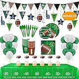Football Party Supplies and Decorations Set-Include Tablecover, Plates, Flatware Set, Cup, Napkins (Serves 24) and Cupcake Toppers, Hanging Swirl, Banner, Balloons for Super Bowl Party