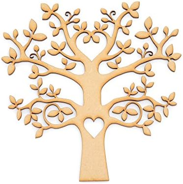 MDF Wooden Family Tree Shape, Leafy Tree Shape With Heart Shape Cutouts. MDF Leafy Tree - 4 Sizes Available (350mm)
