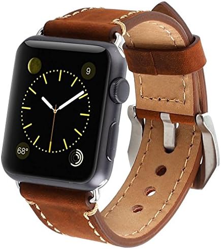 PUZE 42MM Apple Watch Band Genuine Leather IWatch Strap Replacement Band with Metal Clasp for Apple Watch Band Sport Edition (brown)