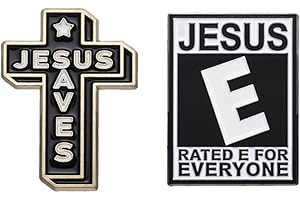 HEWILL Cross Brooch Pin Enamel Cross Letter Brooch Religious Belief Jesus Saves Lapel Pin for Women Girl Christmas Jewelry Bags Clothing Decoration 2Pcs