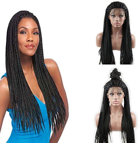 Luxwig Braided Lace Front Wig with Baby Hair Synthetic Heat Resistant Fiber Glueless Half Hand Tied for Women 18inch