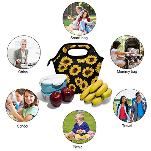 Naanle Sunflower Insulated Zipper Lunch Bag Cooler Tote Bag for Adult Teens Kids Girls Boys Men Women, Floral Flower Lunch Boxes Lunchboxes Meal Prep Handbag for Outdoors School Office