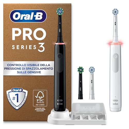 Oral-B Pro Series 3, 2 Spazzolini Elettrici, 4 Testina di Ricambio, Nero/Bianco - 4 Testine di Ricambio per Spazzolino Elettrico, Gengive Protette, Pulizia Denti Efficace