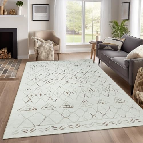 Photo 1 of jinchan Area Rug 4x6 Moroccan Rug Washable Rug Modern Geometric Rug Non Slip Accent Thin Rug Indoor Floor Cover Soft Rug Carpet for Living Room Bedroom Kitchen Tan