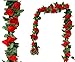 LNHOMY Lannu 2PCS 15 FT Artificial Rose Vine Garland Flowers Fake Flower Plants for Wedding Home Garden Party Hotel Decor, (Red)