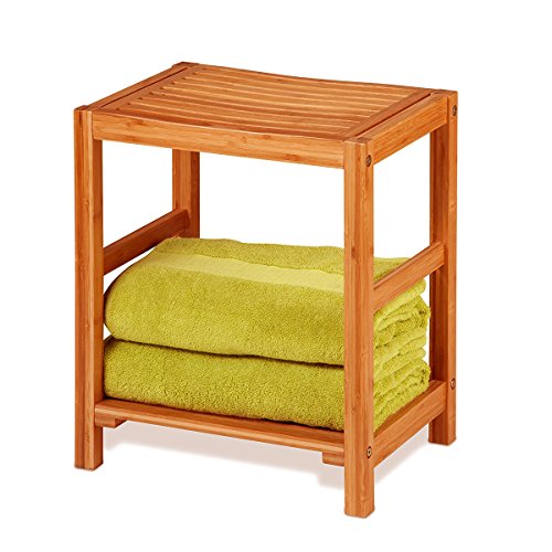 Shower Bench Seat & Bath Spa Shaving Stool with Storage Shelf, Sturdy & Waterproof Bamboo Bathroom Fixtures