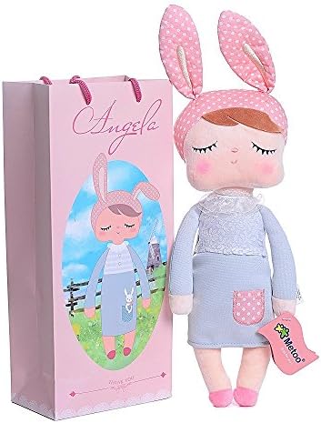 Tingyao Angela Sleeping Grey Dress Pink Bunny Girl Baby Stuffed Rabbit Dolls Birthday Gifts For Girls