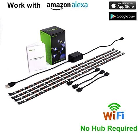 WiFi LED TV Backlight Strip, Works with Amazon Alexa and Google Home, USB Powered (5V DC), Flexible RGB 5050 Strips, Colour-Changeable Dimmable LED Strip by SingHong
