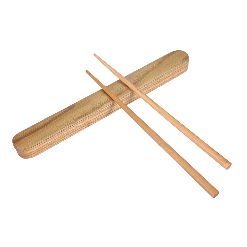 Portable Wooden Chopsticks, Reusable Japanese Style Utensils with Wood Case for School Camping Travel Lunch Box