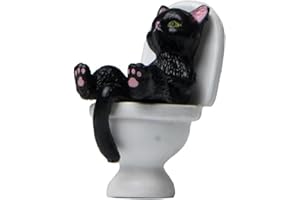Funny Black Cat Figurine, Black Cat Sitting on Toilet, Miniature Cat Decor, Hilarious Cat Bathroom Decor, Unique Cat Figurine