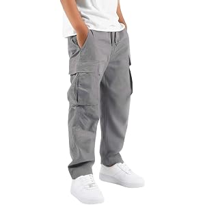 Banmave Boys Cargo Pants Kids Stretch Hiking Pants Youth Elastic Waist | Casual Jogger Slacks Combat Trousers for 5-16 Years,