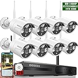 OOSSXX 8-Channel HD 1080P Wireless System/IP Security Camera System 8Pcs 2.0 Megapixel Wireless Indoor/Outdoor IR Bullet IP Cameras,P2P,App, HDMI Cord & 2TB HDD Pre-install