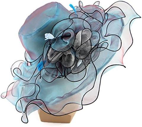 Women Foldable Organza Church Derby Hat Ruffles Wide Brim Summer Bridal Cap