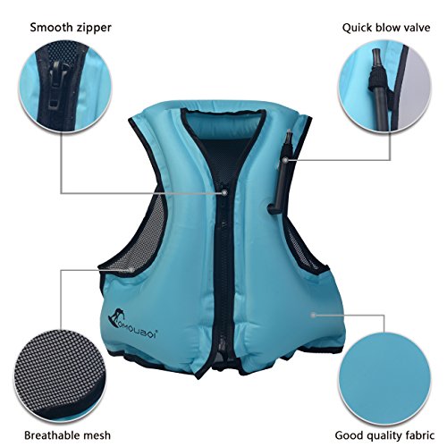 Life Jacket Adult Inflatable Swim Vest For Snorkeling By OMOUBOI,Suitable For 80-220lbs