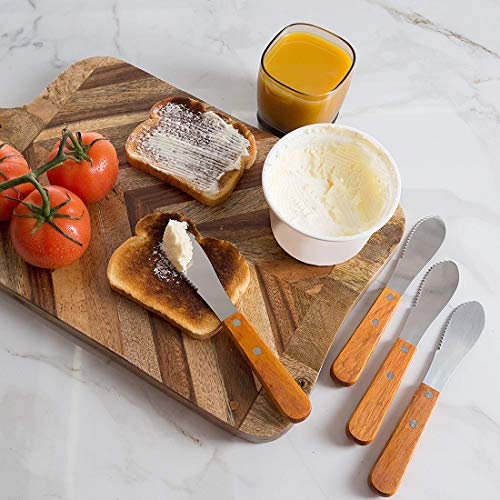 8 Pack Stainless Steel Straight Edge Wide Butter Spreader with Wood Handle Deluxe Sandwich Cream Cheese Condiment Spreader Set Kitchen Tools,5 inch/4.41 inch, 2 Colors