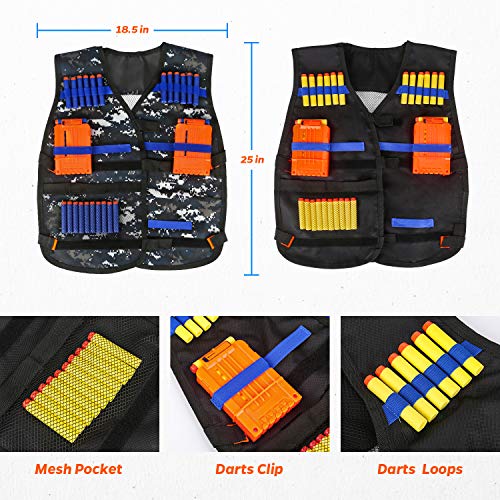 Kids Tactical Vest Kit for Nerf Guns Series with Refill Darts,Dart Pouch, Reload Clips, Tactical Mask, Wrist Band and Protective Glasses for Boys(2 Pack) - Thumbnail 2