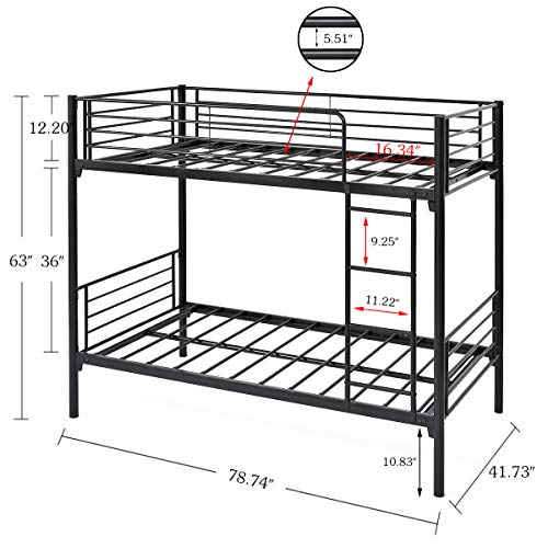JURMERRY Bunk Bed Frame Twin Over Twin with Ladder Heavy Duty Metal Bed