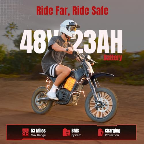 Yozma IN10 Electric Dirt Bike, 2600W 64.4km/h Electric Motorcycle with 48V/23AH Battery Ebike, Full Hydraulic Brakes and Suspensions Mountain Off-Road E Dirt Bike