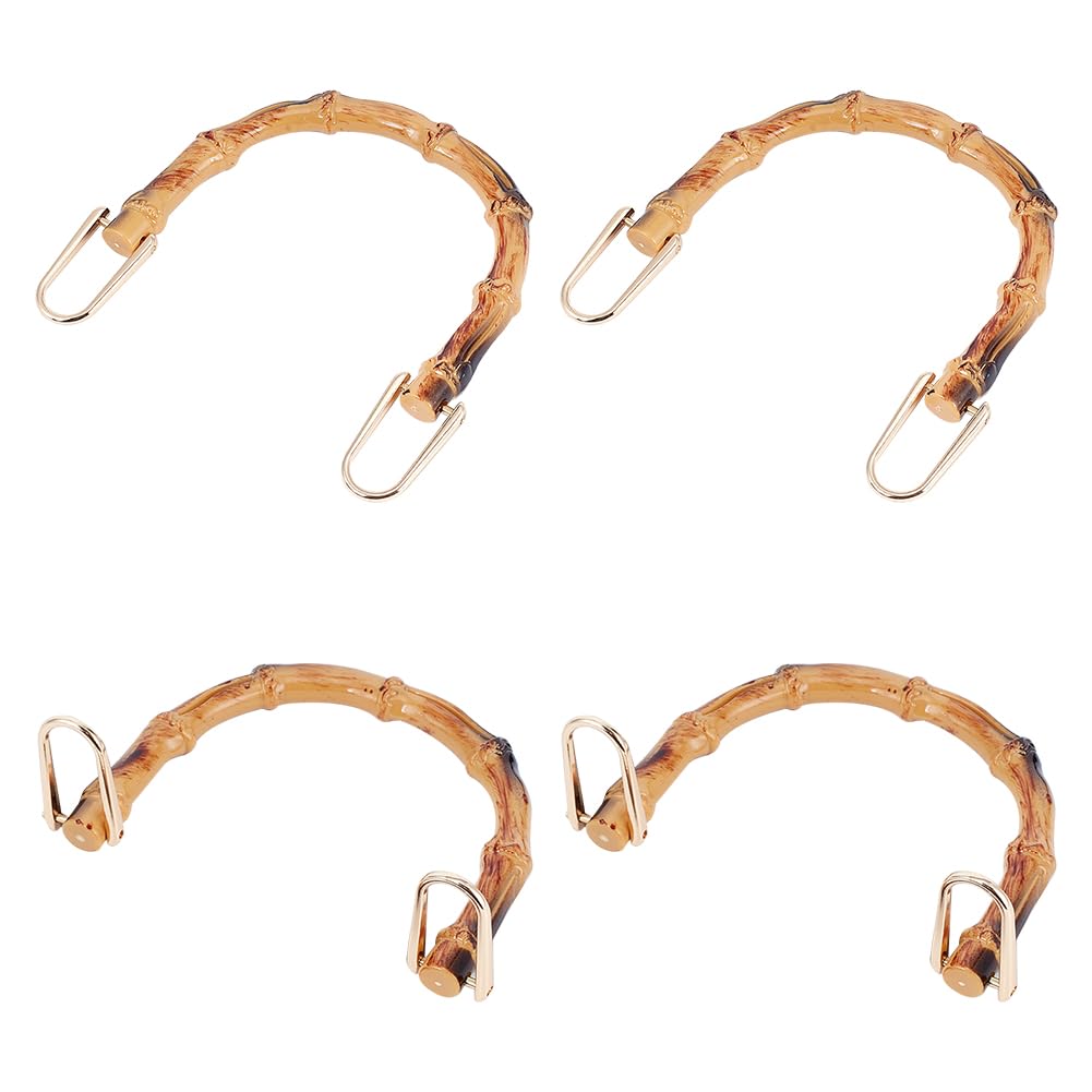 WADORN 4 Pack U-Shaped Bamboo Purse Handles Replacement, 13.3cm Imitation Bamboo Bag Handles Decorative Handbag Handles Handmade Bag Handles with D Ring for Crochet Bag Beach Straw Bag DIY Bag Making
