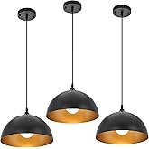 PINDODO Industrial Pendant Light Fixtures,11.8" Black Dome Pendant Lights,Adjustable Vintage Hanging Lamp for Kitchen Island 