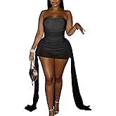 Sexy Off Shoulder Mesh Sheer Y2k Tube Mini Dress for Women Ribbon Bodysuit Party Club Birthday Dresses Date Night