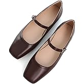 TN TANGNEST Leather Flats for Women Comfortable Square Toe Slip On Flats Soft Work Flats Retro Mary Jane Flats