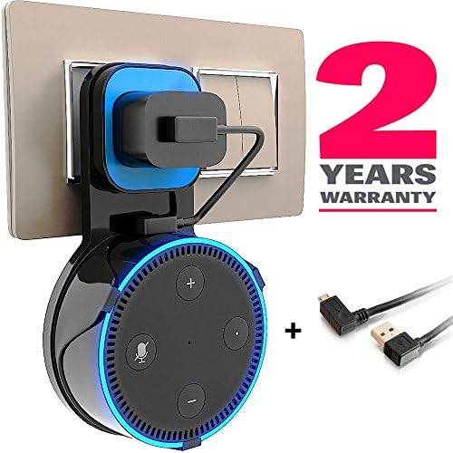 Echo Dot Wall Mount - Echo Dot Accessories - Echo Dot Holder - Echo Dot Outlet - Wall Case Stand Hanger Bracket Plate - for Dot 2nd Generation Smart Home Speakers - Short Wire Cable Included - Black