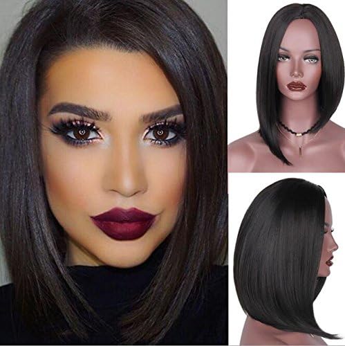 Hair 10 inch Straight Synthetic hair BoBo Wigs with Bangs Short Black Women Wigs Heat Resistant (black wig with no bangs)