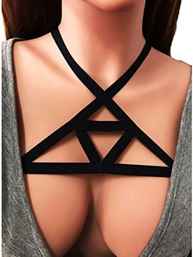 gloednApple Women Body Chain Harness Bikini Shirt Lace Up Bra Cross Pendant Necklace (S, Style No.1)