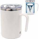 daasigwaa Rechargeable Self Stirring Mug - Magnetic Adsorption Charging | IPX7 | Electric Auto Mixing Stainless Steel Cup 400 ml/13.5 oz(White)