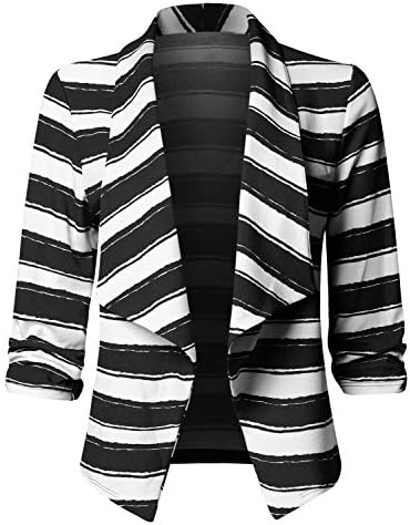 JSCEND Women's Casual Stretch 3/4 Sleeve Open Front Blazer Cardigan Jacket (S-3XL) - Made in USA