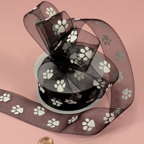 Black Sheer Paw Prints Ribbon, 1-1/2