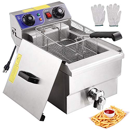 WeChef Commercial Electric Large Deep Fryer Stainless Steel Timer Drain French Fry Restaurant Kitchen Equipment 11.7L