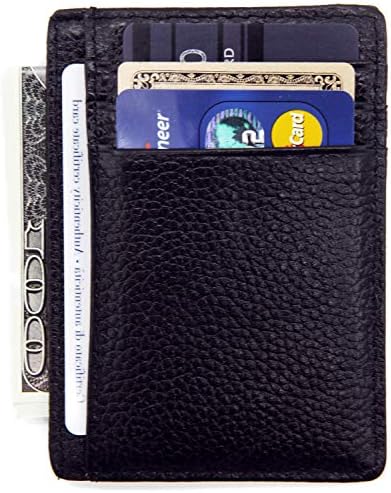 DEEZOMO RFID Blocking Genuine Leather Credit Card Holder Front Pocket Wallet With ID Card Window
