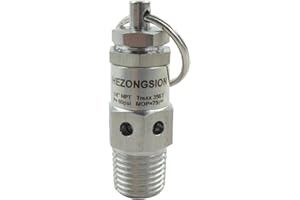 HEZONGSION Mini 1/4" NPT Male Adjustable Pressure Relief Valve SS304 Stainless Steel PRV Safety Valve with Lock, 60psi Set Pressure,40-75psi Adjustable Pressure Range