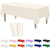 Kopokita 2PCS Ivory Plastic Tablecloths 54 x 108 Inch, Disposable Table Cloths Rectangle Party Table Covers