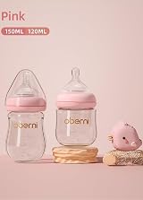Oberni Glass Baby Bottles 150ml Level 1 Slow Flow Pink 2 Pack Wide Neck view 2