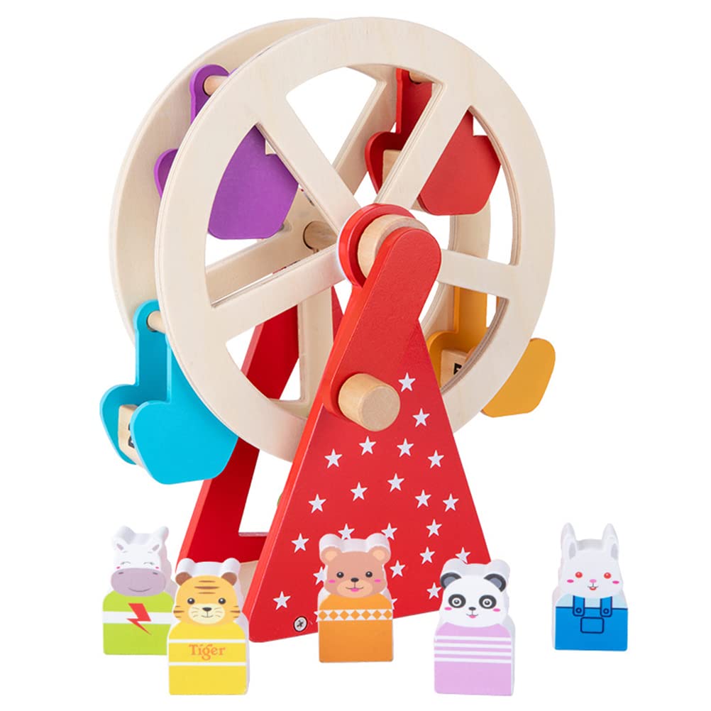 TBEONE Carnival Wooden Toys Ferris Wheel Toys with Animal Characters Pre-Assembled with Sturdy Wood Construction