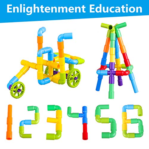 burgkidz 176 Piece Pipe Tube Building Toy Building Blocks, Pipeworks Construction Interlocking Creative Connecting Kit, Great STEM Toy for Both Boys Girls Ages 3+