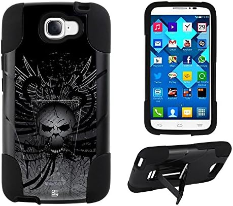 Spots8« Image Design Cases for Alcatel One Touch Fierce 2, Glossy Image Design Series Dual Layer Silcone Bumper+ Hard Shell Case with built-in Kickstand [Black Skull Head]