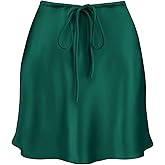 Women's Drawstring Satin Mini Skirt High Waisted Elegant Casual A-Line Flared Silk Short Skirts for Women