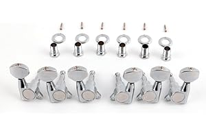 Demusea MAG-303 Guitar Machine Head square shape 3R+3L 1:18 Sealed strings tuners machine tuning key machine pegs for electric and acoustic guitars (Chrome, 3R+3L)