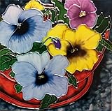 Continental Art Center BD-0304 8 by 8-Inch Puprle and Yellow Pansy Flowers in a Pot Ceramic Art Tile