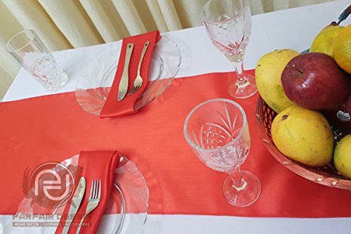 Parfair Dessin Pack of 5 Satin Table Runners 12 x 108 inch for Wedding Banquet Decoration, Bright Silk and Smooth Fabric Party Table Runner - Red - Thumbnail 4