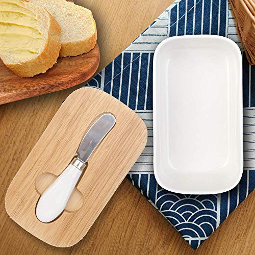 Arswin Butter Dish with Lid, LARGE 650ml Porcelain Keeper with Bamboo