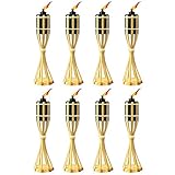 Bamboo Tiki Torches - 8 Pack - Metal Oil Canister - 14in High, 6oz. Capacity - Sturdy Table Torch by Kaya Collection